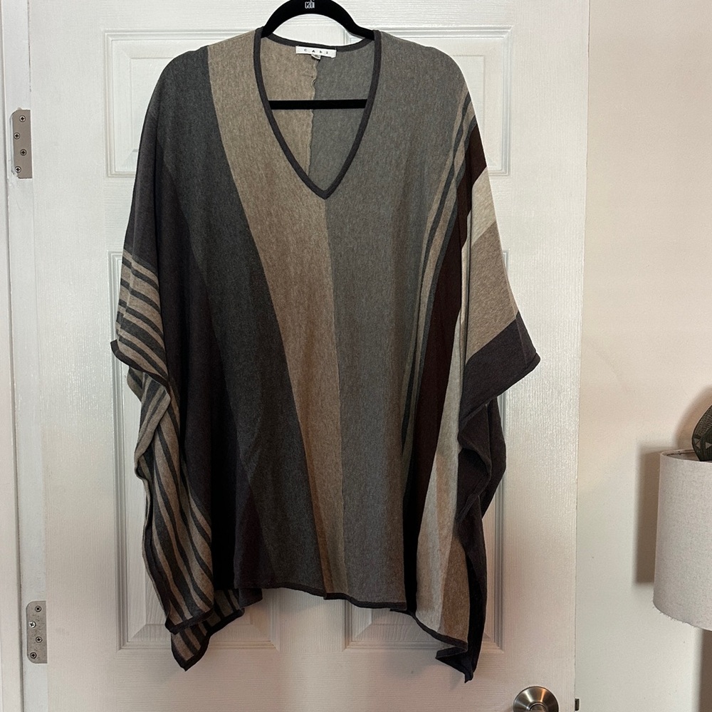 CAbi #909 Horizon V-neck Poncho Multicolor Striped Sweater